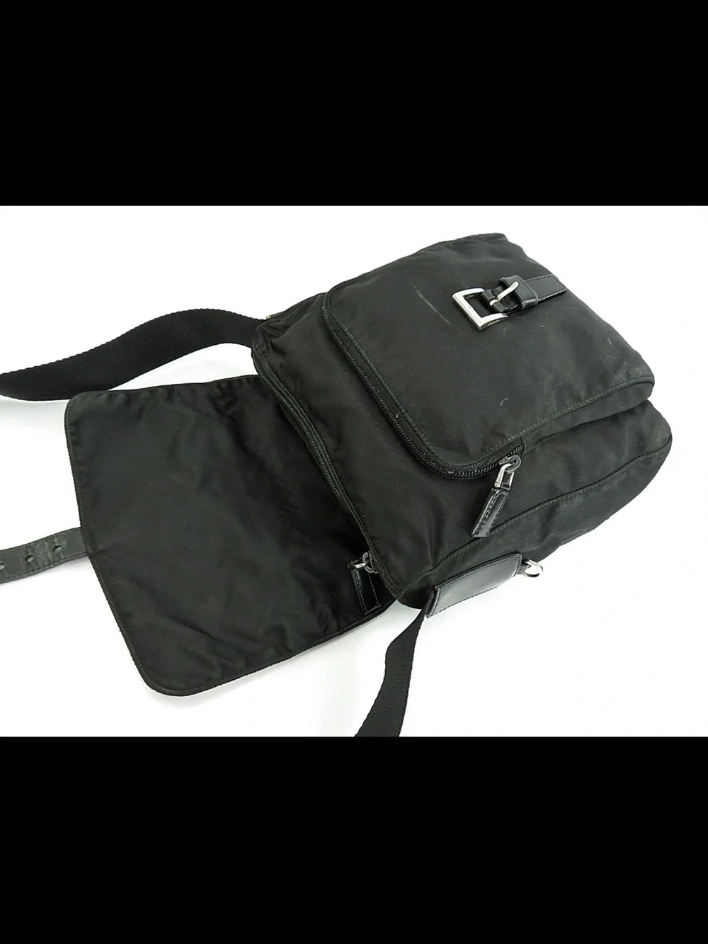 Prada Black Nylon Messenger Bag with Silver Hardware